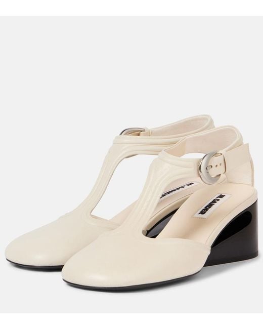 Jil Sander White Leather Mary Jane Pumps