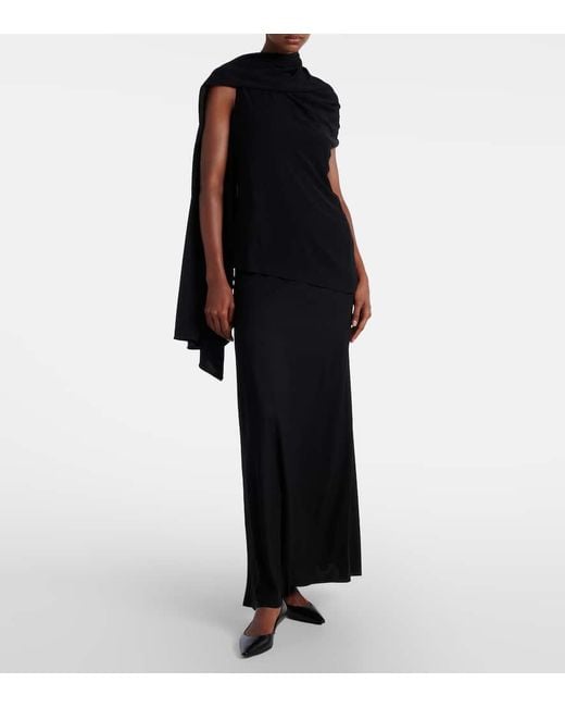 The Row Black Isadra Draped Jersey Top