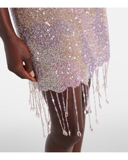 Clio Peppiatt Natural Fringed Sequined Minidress
