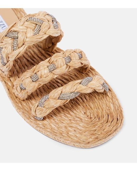 Aquazzura Brown Costiera Embellished Raffia Sandals