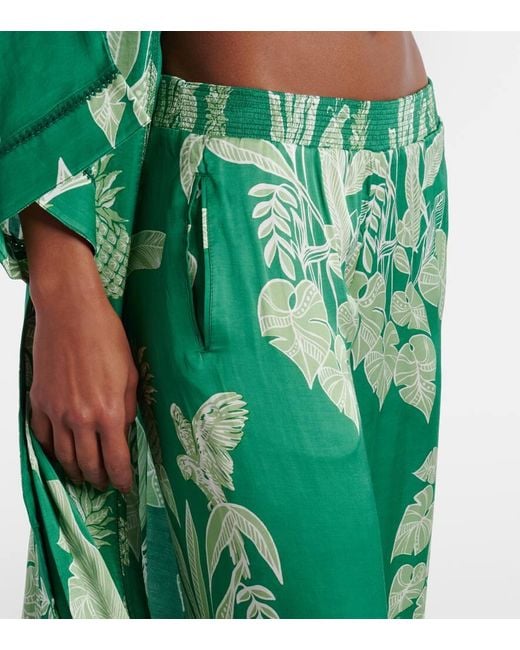 Poupette Green Cecile Floral Satin Wide-Leg Pants