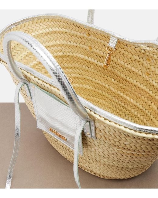 Jacquemus White Soli Medium Croc-Effect Raffia Basket Bag