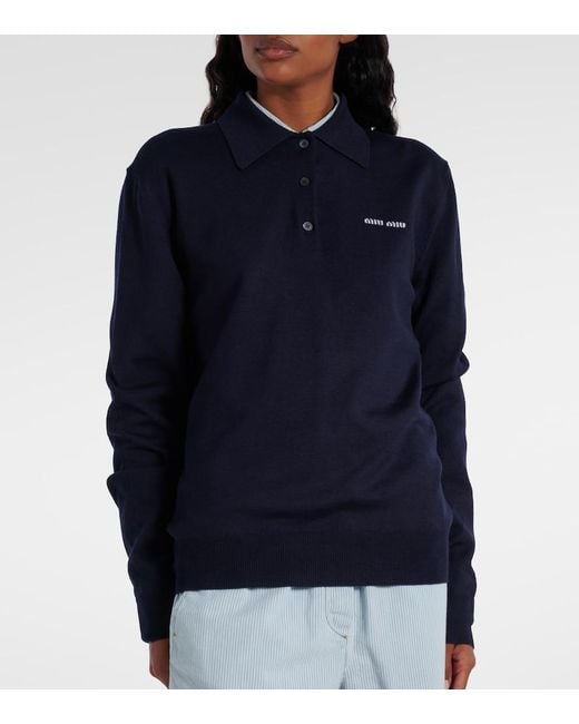 Miu Miu Blue Virgin Wool Polo Sweater