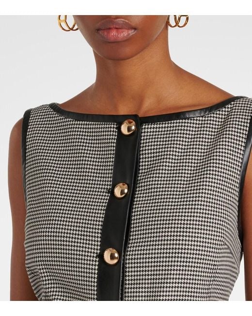 Jonathan Simkhai Gray Cressida Checked Faux Leather-Trimmed Vest