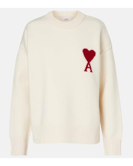 AMI White Ami De Cour Virgin Wool Sweater