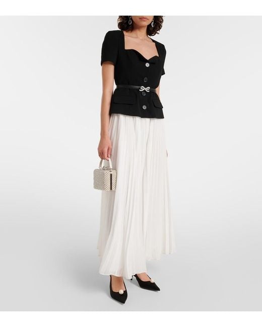 Self-Portrait White Belted Pleated Chiffon Maxi Dress