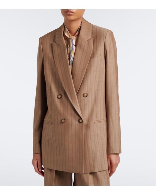 Etro Brown Striped Double-Breasted Wool Blazer