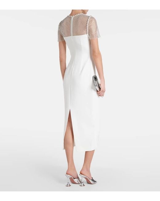 Self-Portrait White Bridal Embellished Crepe Midi Dress
