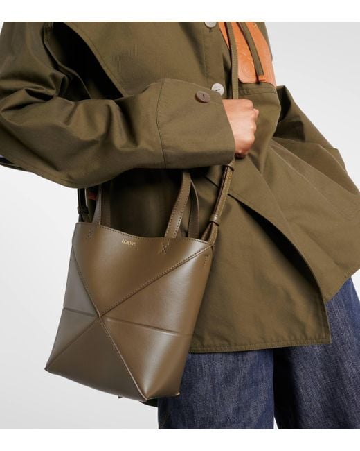 Loewe Green Puzzle Fold Mini Leather Tote Bag