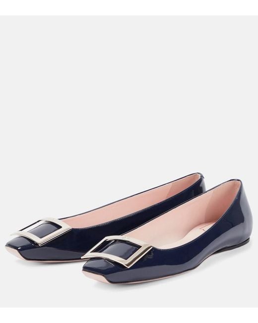 Roger Vivier Blue Trompette Patent Leather Ballet Flats