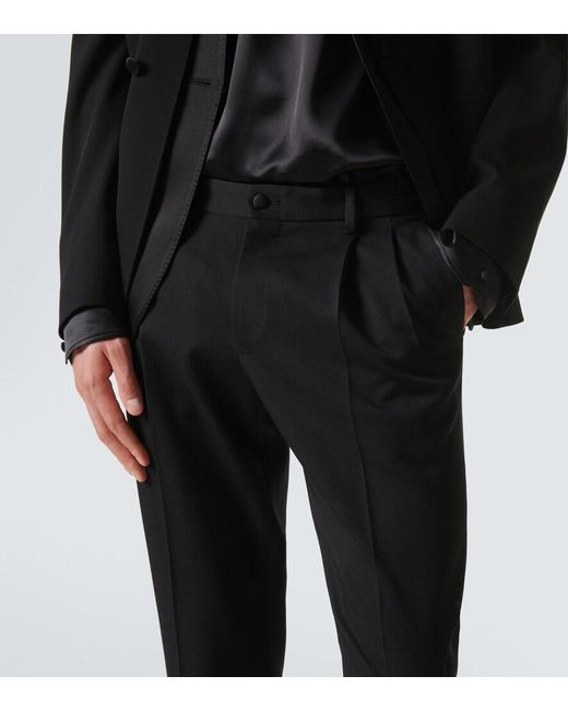 Dolce & Gabbana Black Wool-Blend Gabardine Tuxedo Pants for men