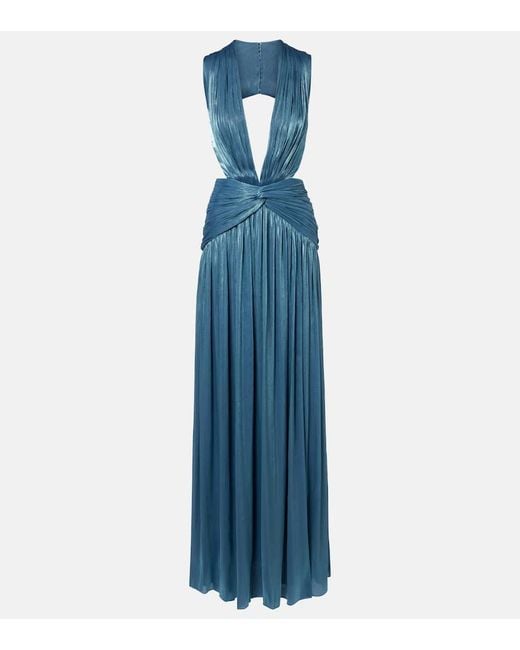 Costarellos Blue Draped Open-Back Jersey Gown