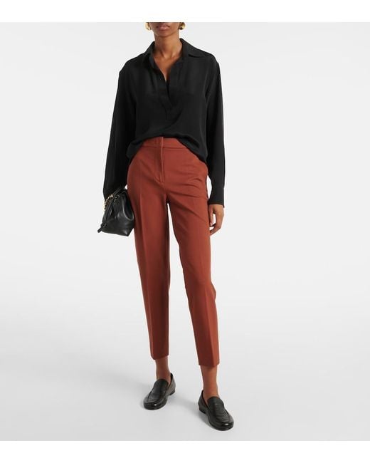 Max Mara Red Carmen Wool Flannel Wide-Leg Pants