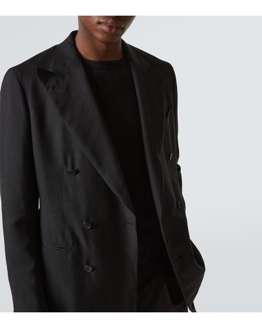 Saman Amel Blue Double-Breasted Silk Blazer for men
