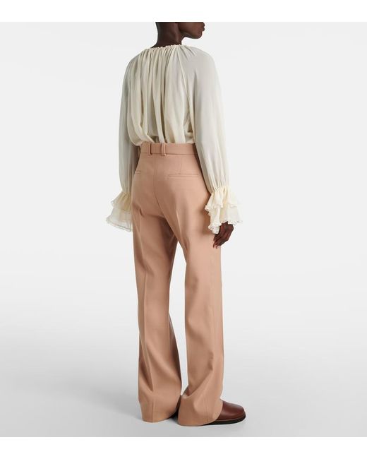 Chloé Natural High-Rise Wool Straight Pants