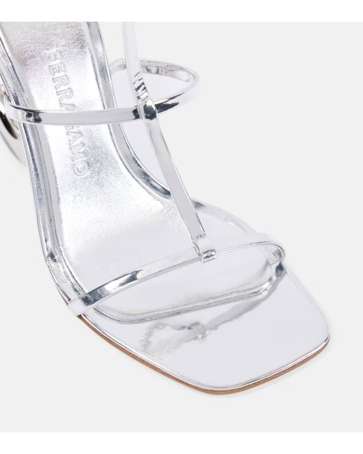 Ferragamo White Elina 105 Metallic Leather Sandals