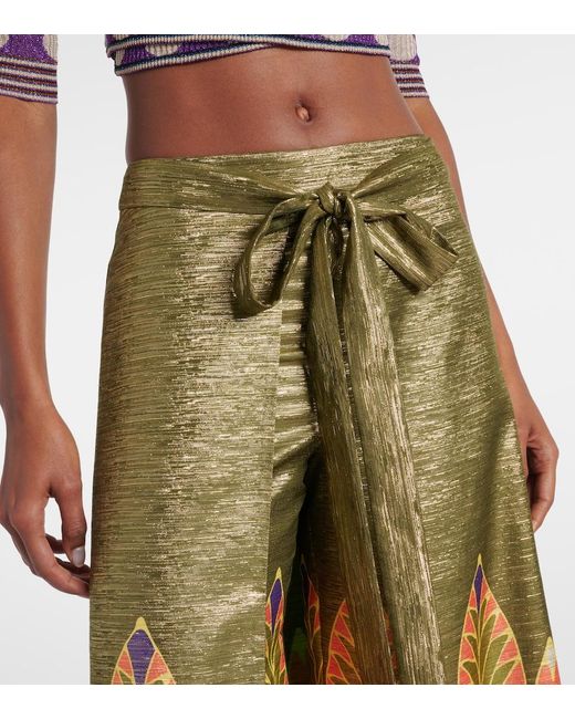 Valentino Green Printed Silk-Blend Wide-Leg Pants