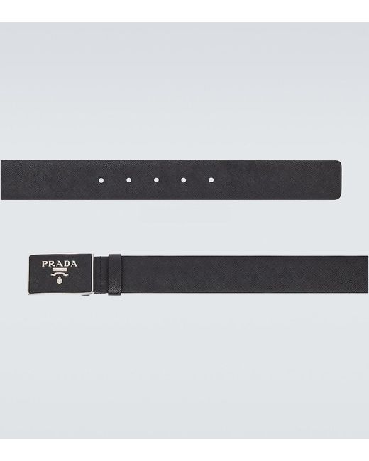 Prada Black Saffiano Leather Logo Belt for men