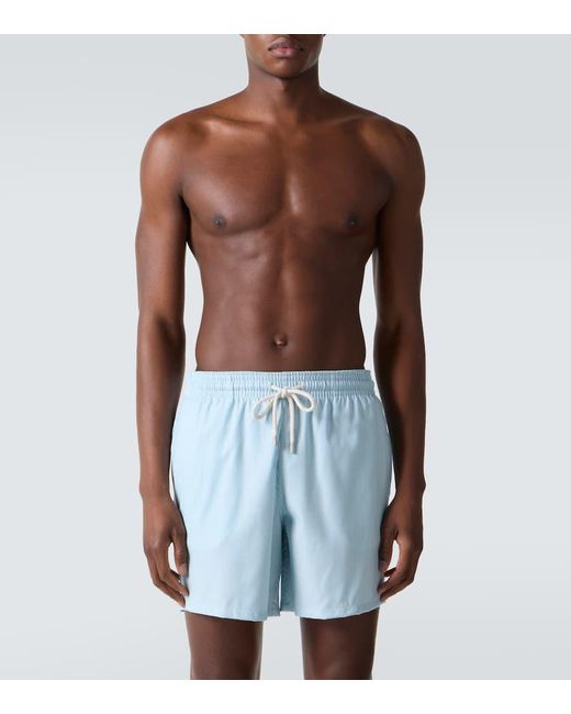 Vilebrequin Blue Bengal Stripe Wool Swim Trunks for men