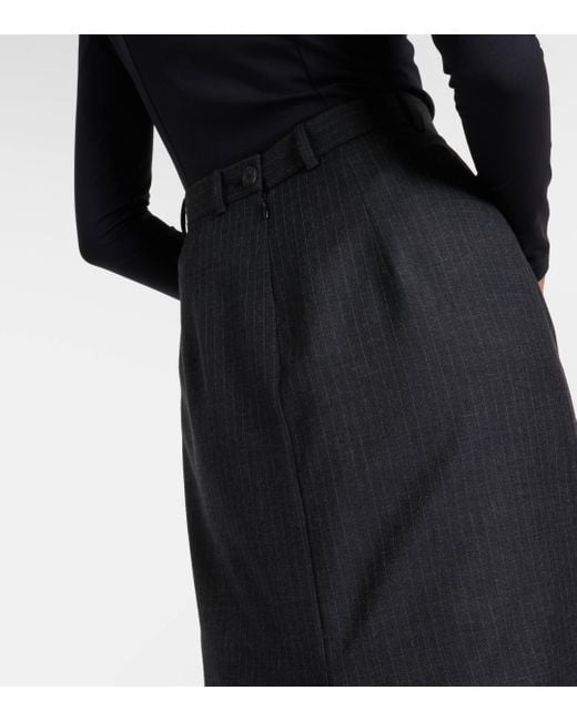 Balenciaga Gray Lingerie Pinstripe Wool Midi Skirt