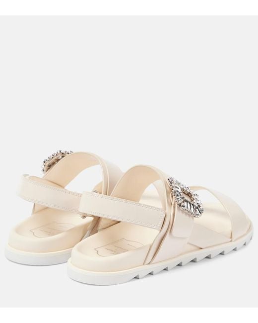 Roger Vivier Natural Slidy Viv' Embellished Leather Sandals