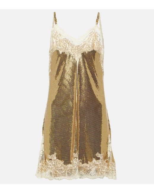 Rabanne Natural Lace-trimmed Chainmail Slip Dress