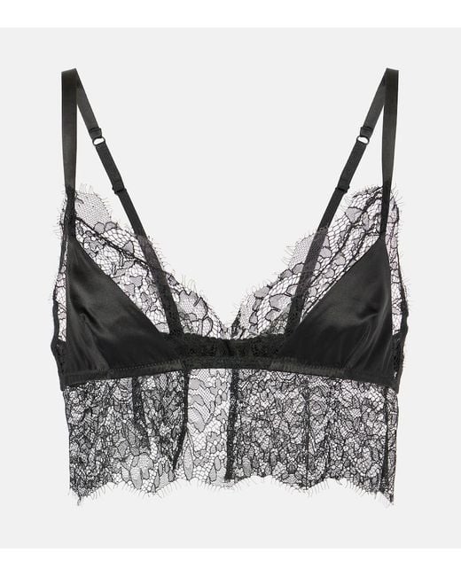 Dolce & Gabbana Black Lace-Trimmed Satin Bralette
