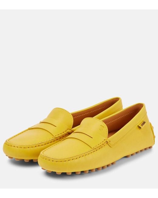 Tod's Yellow Gommino Metallic Leather Driving Shoes