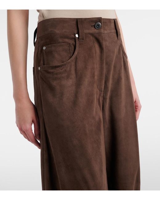 Brunello Cucinelli Brown Suede Wide-Leg Pants