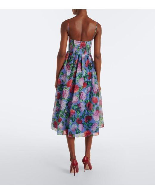 Carolina Herrera Blue Floral Silk Crepe Cocktail Dress