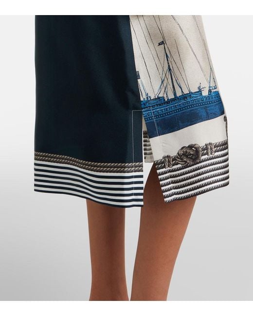 Max Mara Blue Printed Silk Twill Shirt Dress