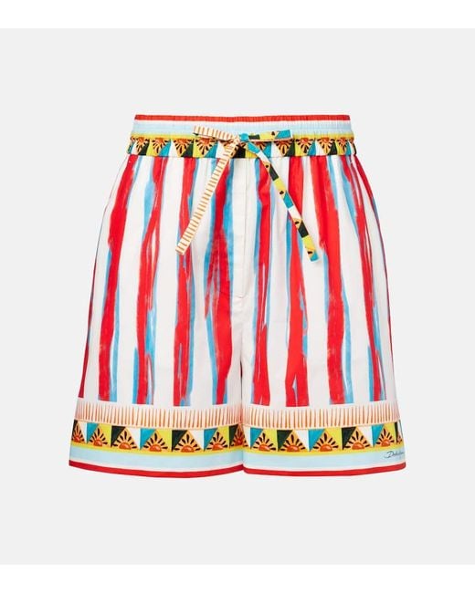 Shorts De Algodon Estampados Dolce & Gabbana de color Red