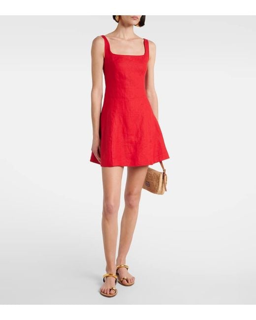 Faithfull The Brand Red Felice Linen Minidress