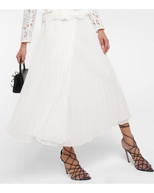 Self-Portrait White Belted Waist Crystal Embellished Guipure Lace Midi Dress