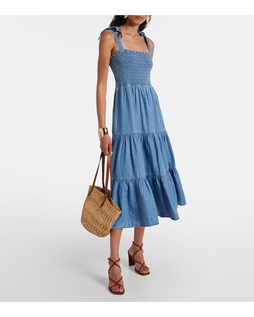 Veronica Beard Blue Tola Tiered Cotton-Blend Midi Dress