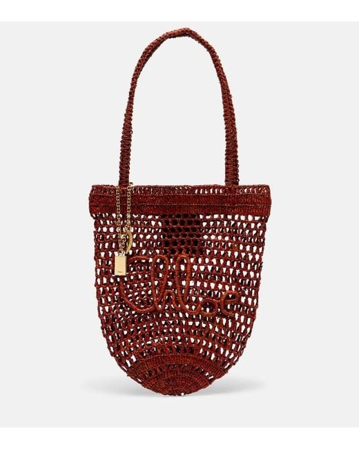 Chloé Red Summer Banana Small Raffia Tote Bag