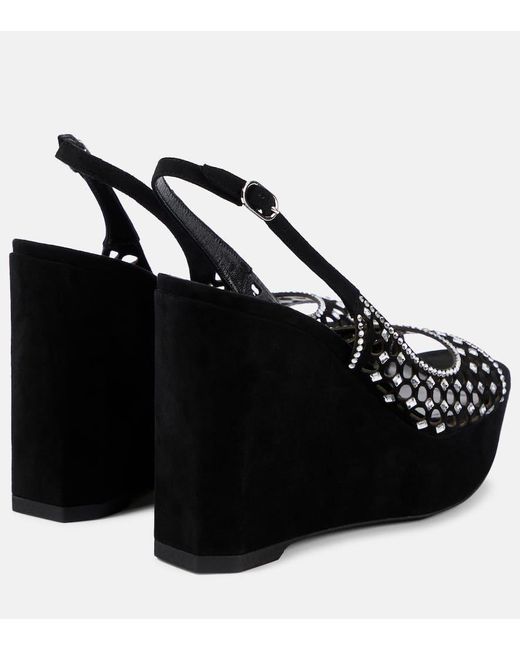 Rene Caovilla Black Embellished Suede Platform Sandals