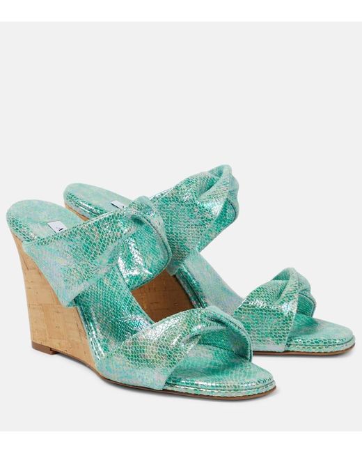 Sandalias Con Cuna Twist De Piel Metalizada Aquazzura de color Green