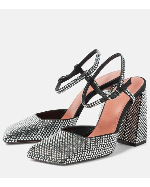 AMINA MUADDI Metallic Charlotte 95 Embellished Satin Pumps
