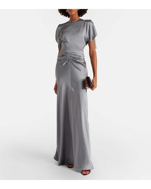 Victoria Beckham Gray Isabella Gathered Satin Gown