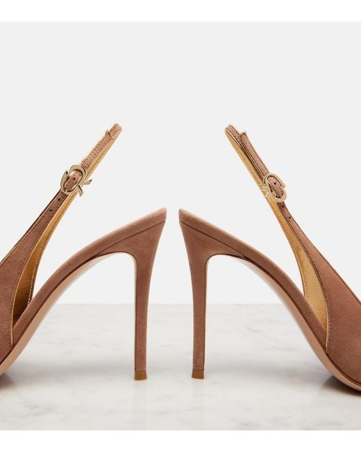 Gianvito Rossi Brown Robbie 95 Suede Slingback Pumps