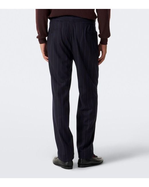 Rubinacci Blue Striped Virgin Wool Straight Pants for men