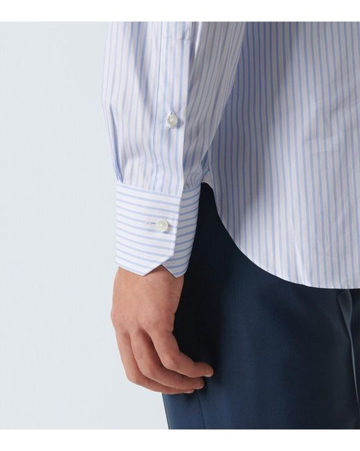 Zegna Blue Striped Cotton Oxford Shirt for men