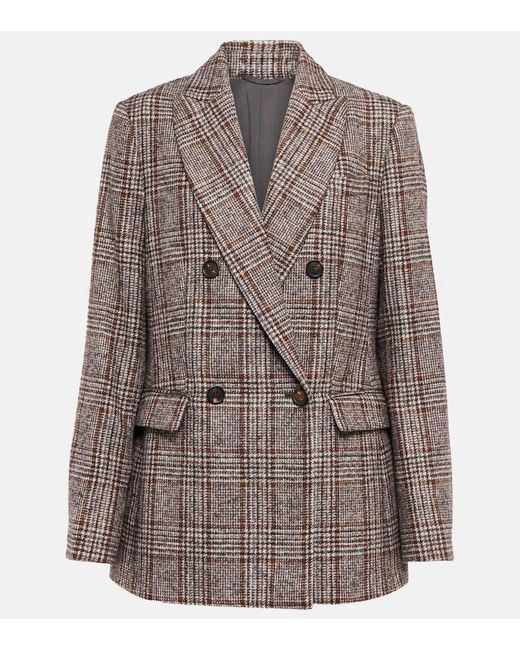 Brunello Cucinelli Brown Double-breasted Wool-blend Blazer