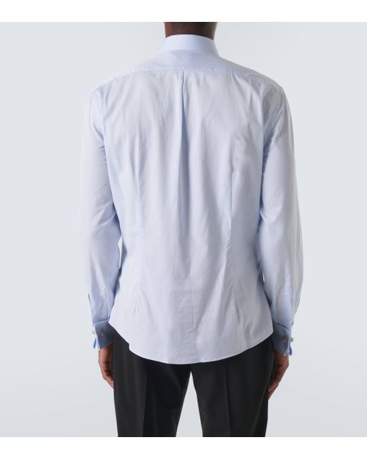 Brunello Cucinelli Blue Bib-Front Cotton Shirt for men