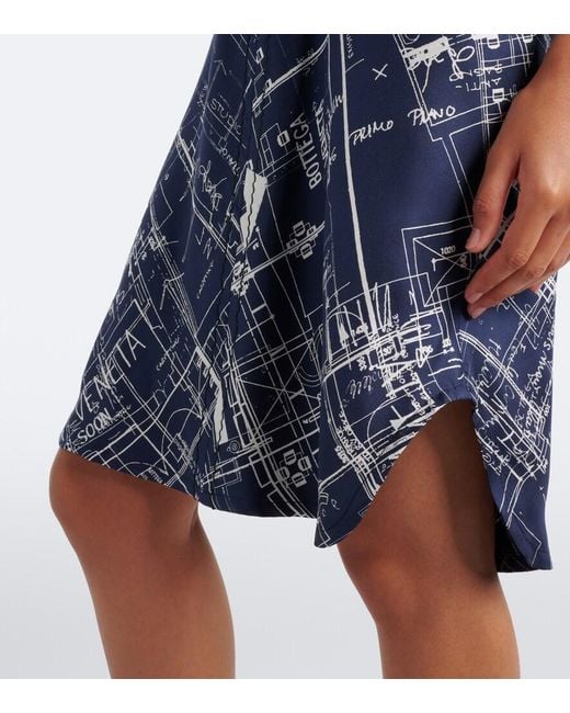 Bottega Veneta Blue Printed Silk Twill Midi Dress