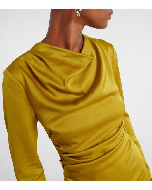 Jonathan Simkhai Yellow Odessa Draped Gathered Satin Midi Dress