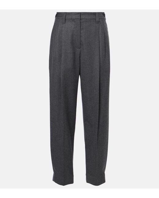 Brunello Cucinelli Gray Baggy Sartorial High-Rise Wool Straight Pants