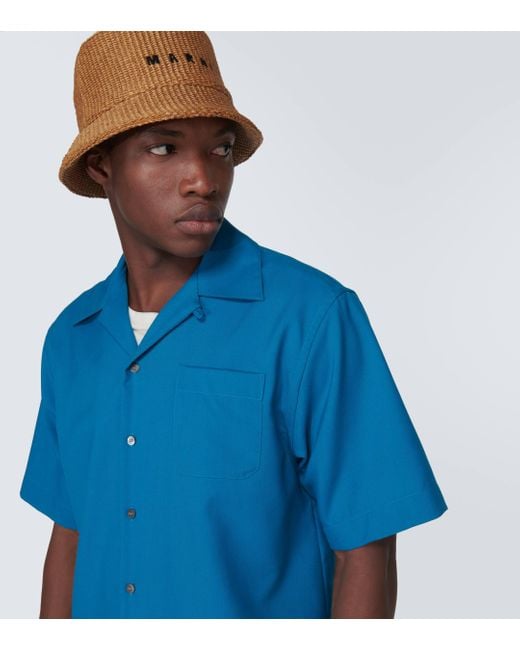 Marni Blue Virgin Wool Bowling Shirt for men