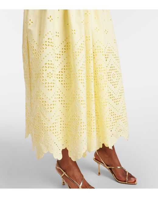 Self-Portrait Yellow Broderie Anglaise Cotton Midi Dress